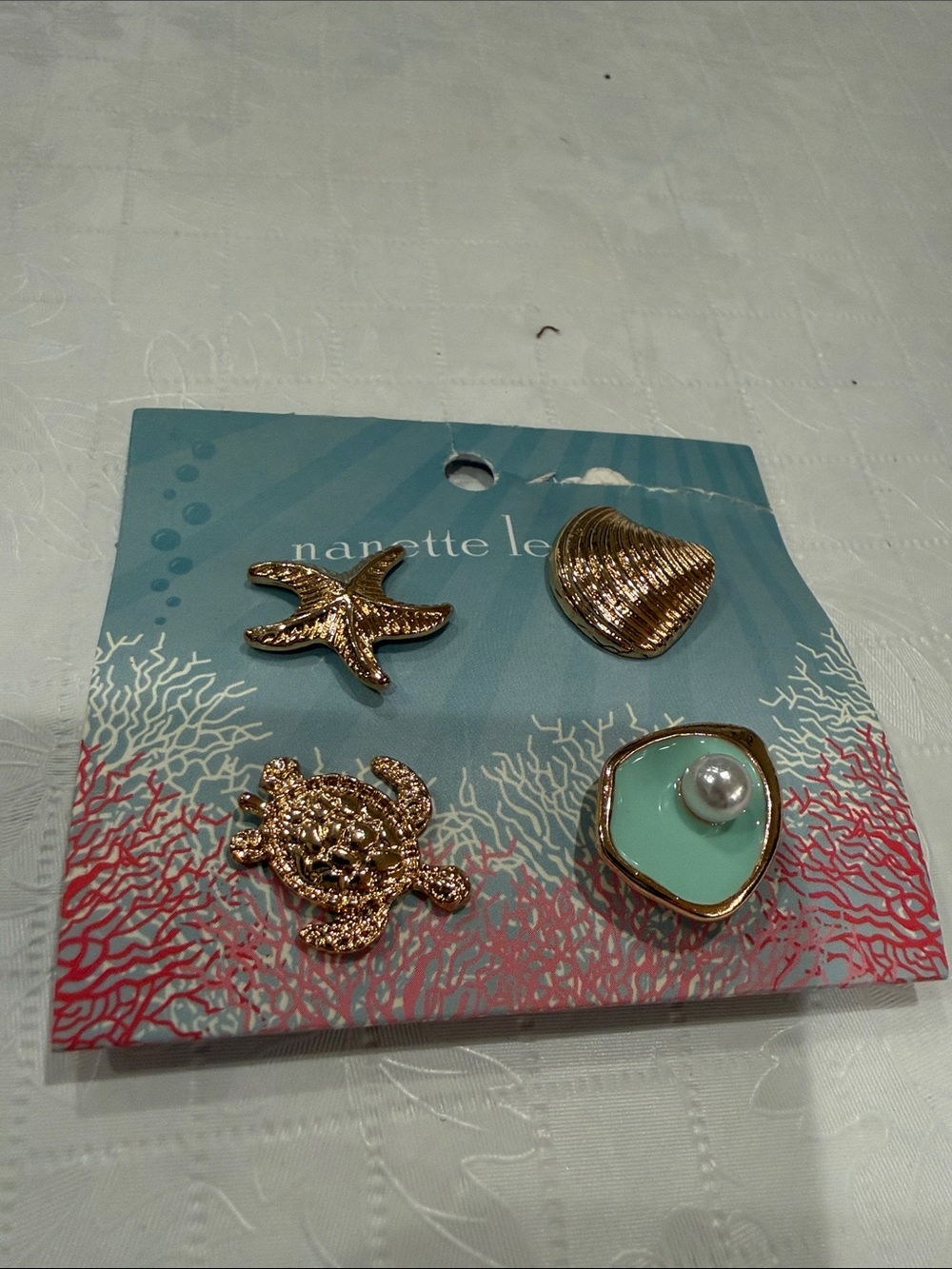 Nanette Lepore Gold-tone Nautical pin Set with Mint and Pearl